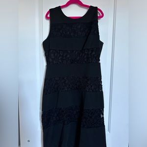 Calvin Klein black floral lace striped sheath LBD